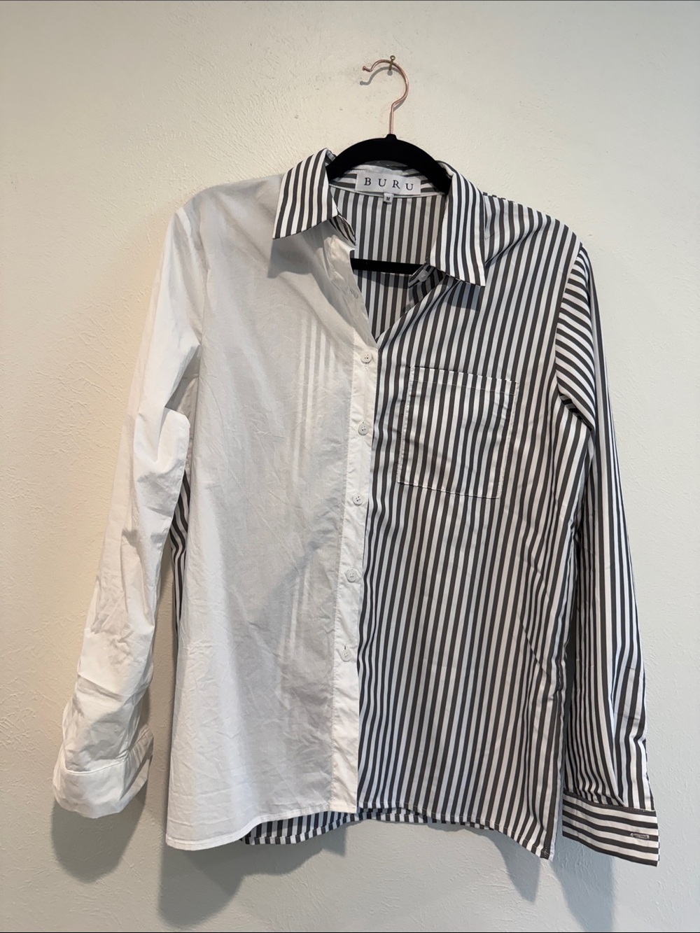 BURU Two-Tone White and Black Striped Women’s Blouse